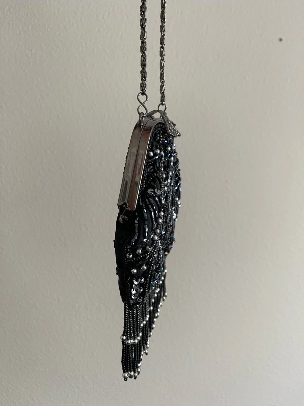 Jessica McClintock Black Beaded Fringe Evening Wristlet